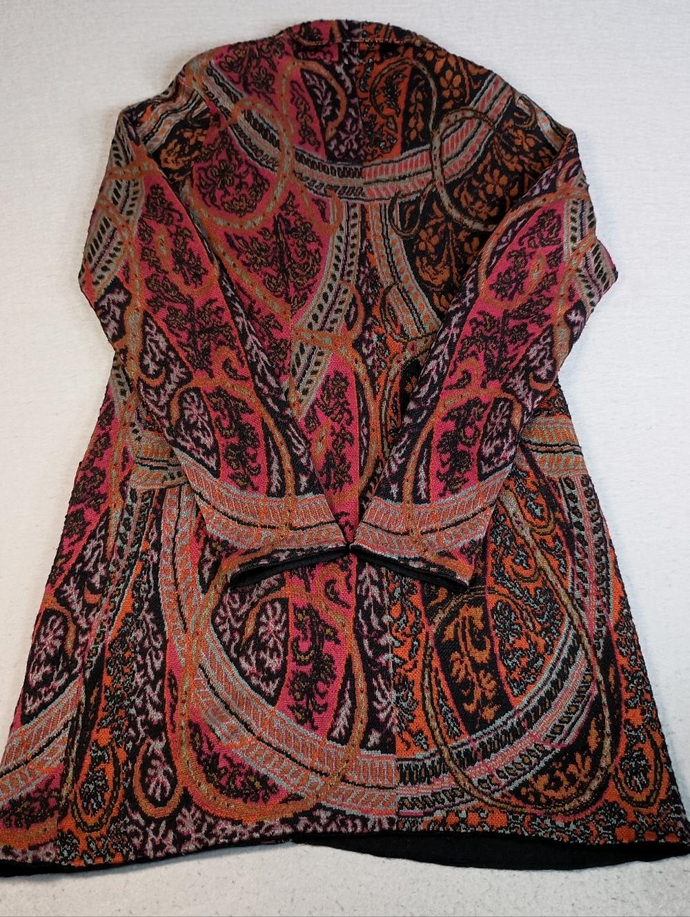 Peruvian Connection M Paisley Tribal Alpaca Wool Sweater Cardigan FLAW HOLES - Picture 7 of 10